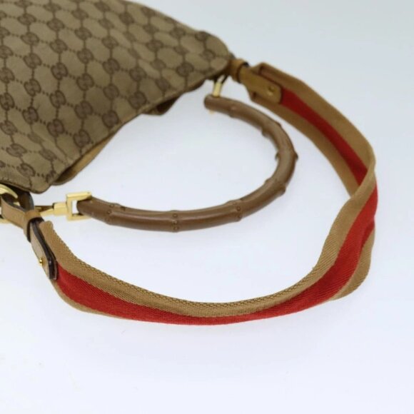 GUCCI GG Canvas Bamboo Sherry Line Hand Bag 2way Beige Red Auth 75306 - Picture 8 of 16